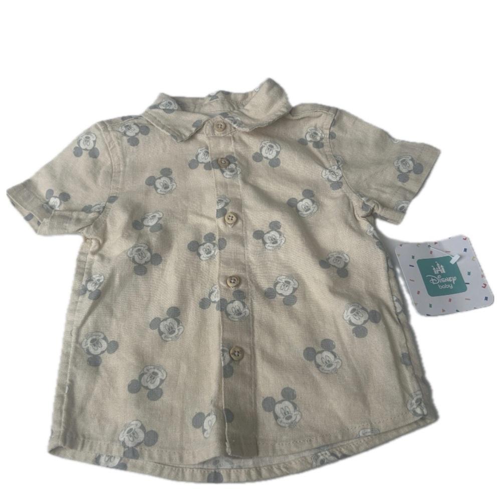 Boys Disney Baby Button-Up Shirt Size 12M Mickey Mouse linen